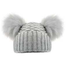 H674-G: Grey Checked Hat w/Pom Poms (2-5 Years)